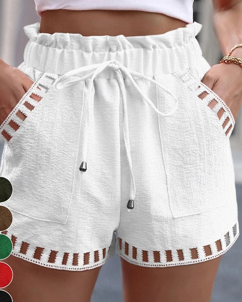 Women's Shorts Slacks Streetwear Casual Short Natural Plain Pocket Elastic Drawstring Design Comfy Outdoor Comfortable Outdoor Street Magenta Dark Brown Black White Summer Regular Fit 2025 - $25.99 –P1