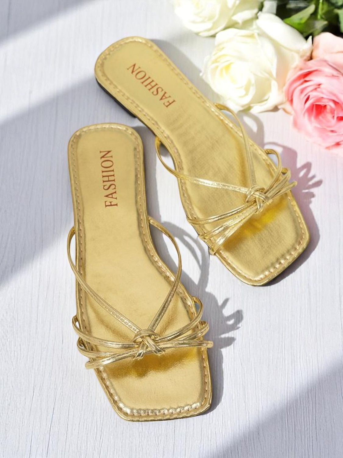 goldene flache Damensandalen mit gekreuztem Design – stylische flache Sandalen für Verabredungen am Abend und den Alltag 2025 - $19.99 –P5