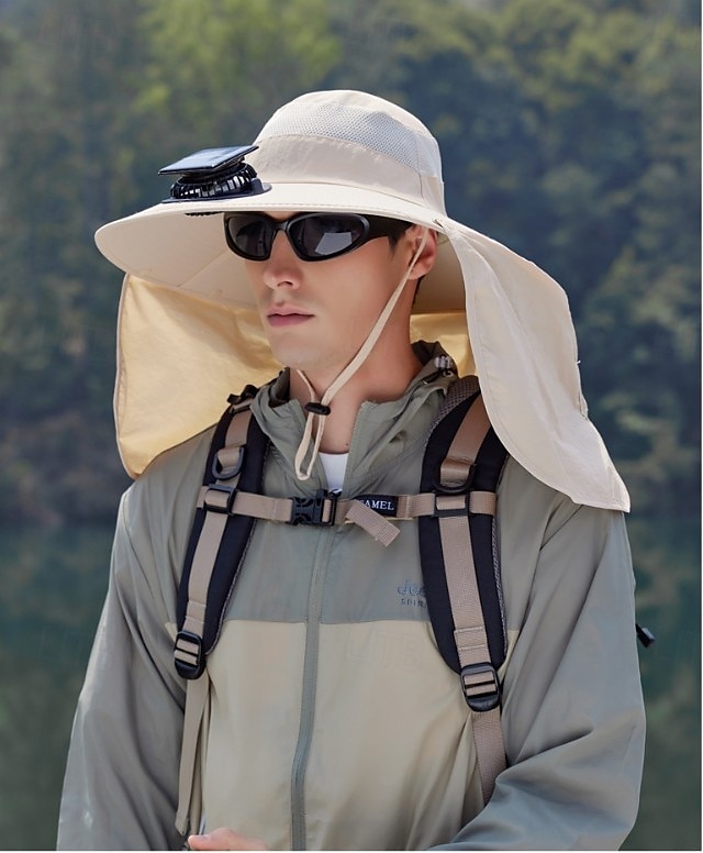 Cappello da pescatore a tesa larga con ventola solare - 1 pezzo, scialle protettivo per il collo, protezione solare, traspirante e rinfrescante, perfetto per campeggio estivo, escursioni e avventure di pesca del 2026 a $26.99 –P17