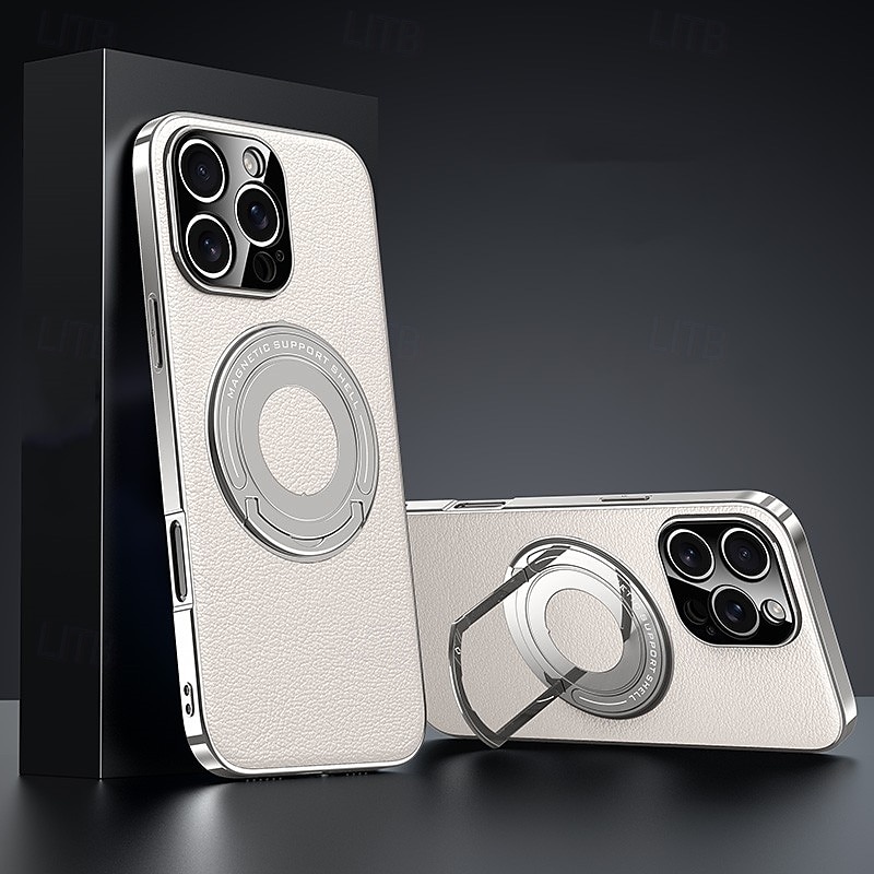 Magnetic Leather Phone Case for iPhone 16/15/14/13 Pro Max – Shockproof Back Cover with Ring Kickstand, Wireless Charging Support 2025 - $27.99 –P8