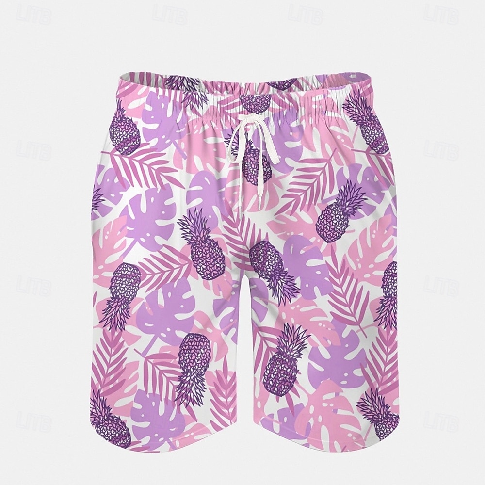 Herre Ananas Palmetre Tropiske planter Badeshorts Surfeshorts Medium Midje Gatemote Hawaiisk Strandferie Sidelommer Mesh fôr Elastisk snøring i midjen Designer Klær 2025 - $19.99 –P2