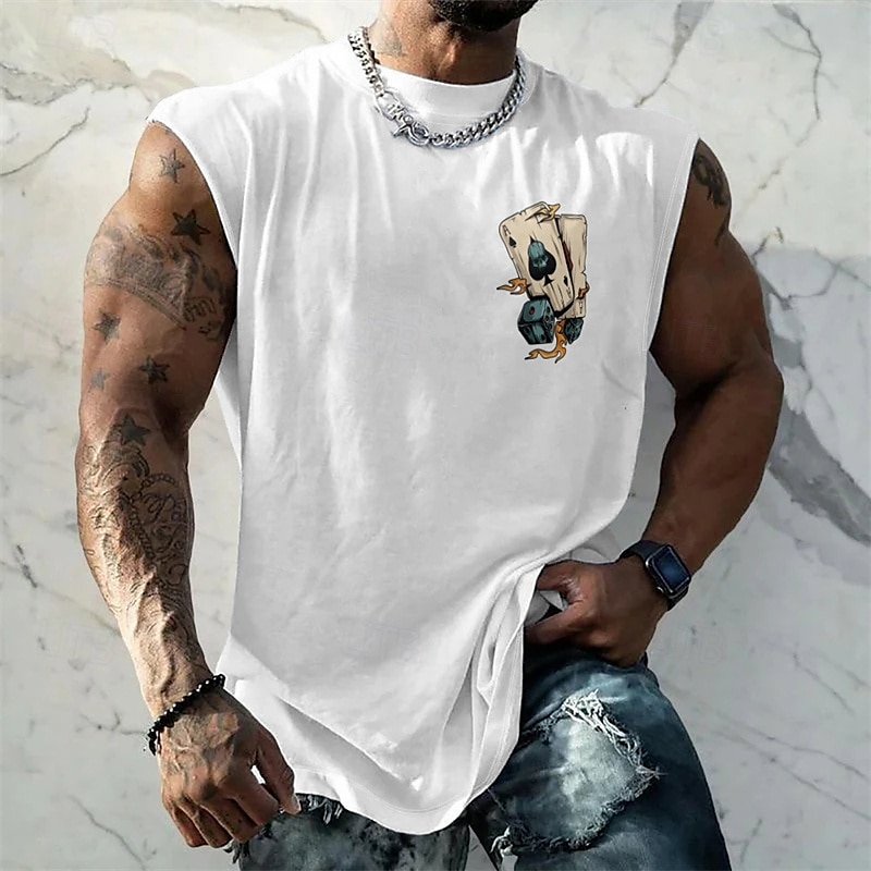 Bărbați Bluză Vest Top Sub Cămașă Cămașă fără mâneci Fără manșon Stil Nautic Vară Pocher Modă Designer De Bază Imprimeu Vacanță Stradă Ieșire Negru Alb Albastru piscină Top tricou pentru bărbați 2025 - $13.99 –P1