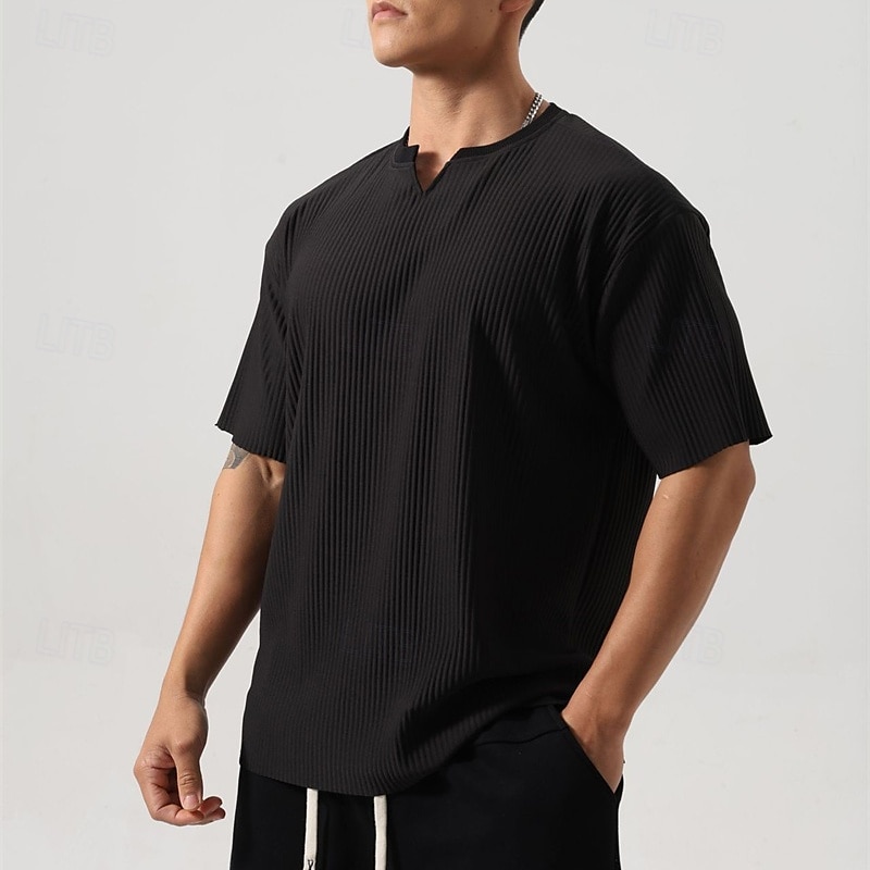 Herren T Shirt T-Shirt Kurzarmshirt Kurzarm V Ausschnitt Sommer Einfach Mode Designer Basic Jacquard Urlaub Straße Ausgehen Schwarz Weiß Dunkelgrau Top T-Shirt für Herren 2025 - $15.99 –P7