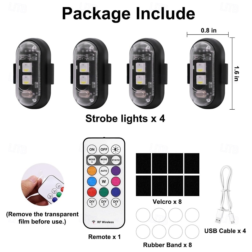 Wireless LED Strobe Lights with Remote Control 8 Colors USB Charing Waterproof Anti-Collision LED Emergency Warning Lights for Car Motorcycle Drone Aircraft Bike 4pcs 2025 - $21.99 –P7
