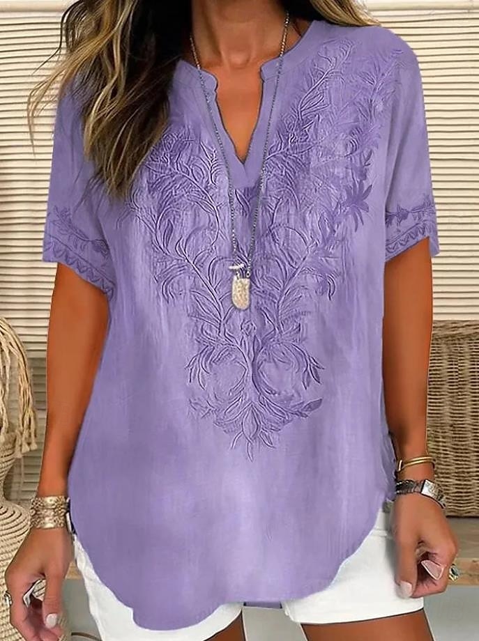 Femmes Chemise Bohème Graphique Paisley Élégant Bohème ancien Manche Courte Col en V Hauts Réguliers Quotidien Fête Sortir Blanche Rose Claire Rouge Bleu Violet Été de 2025 ? $22.99 –P1
