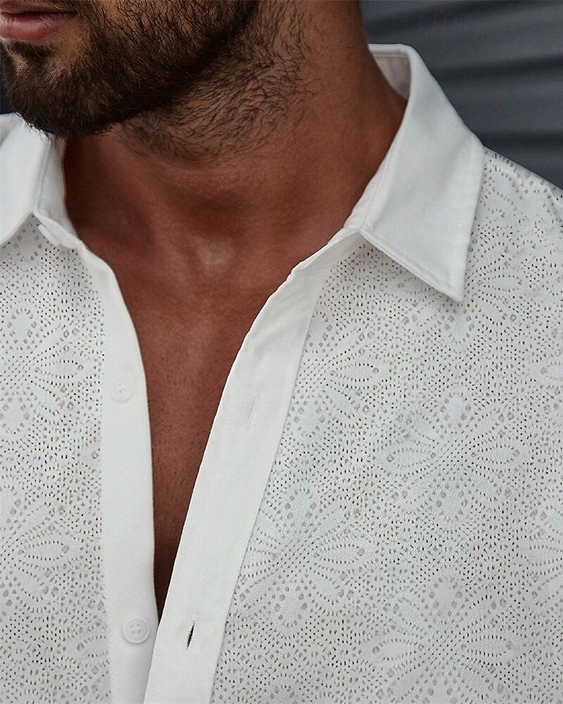 Men's Shirt Summer Shirt Casual Shirt Beach Shirt Button Up Shirt White Short Sleeve Plain Lapel Vacation Hawaiian Hollow Out Clothing Apparel Polyester Fashion Casual Comfortable 2026 - $29.99 –P3