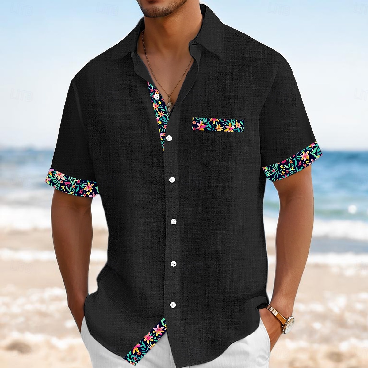 Voor heren Overhemd Linnen overhemd Zomer overhemd Strand Kleding Overhemd met knopen Effen Kleur Vakantie Curise Zwart Blozend Roze Groen Licht Blauw Korte mouw Kraag Zomer Lente zomer Kleding 2025 - $25.99 –P7