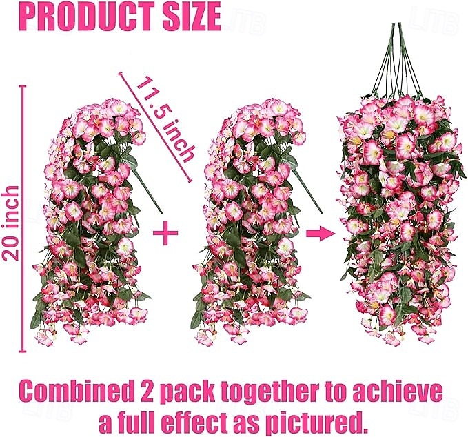 Confezione da 2 fiori artificiali finti pendenti, piante per esterni, decorazioni primaverili ed estive, finta seta resistente ai raggi UV, realistici fiori di ipomea rampicanti per casa, veranda, patio, balcone. del 2025 a $23.99 –P1