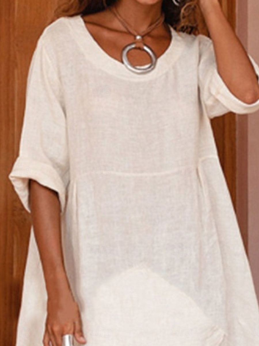 Femmes Robe Midi Robe trapèze Robe d'été Occasionnel Quotidien Coupe Ample Uni Manche 3/4 Encolure en V Blanche Violet Vert Vert Véronèse Été de 2025 ? $26.99 –P3
