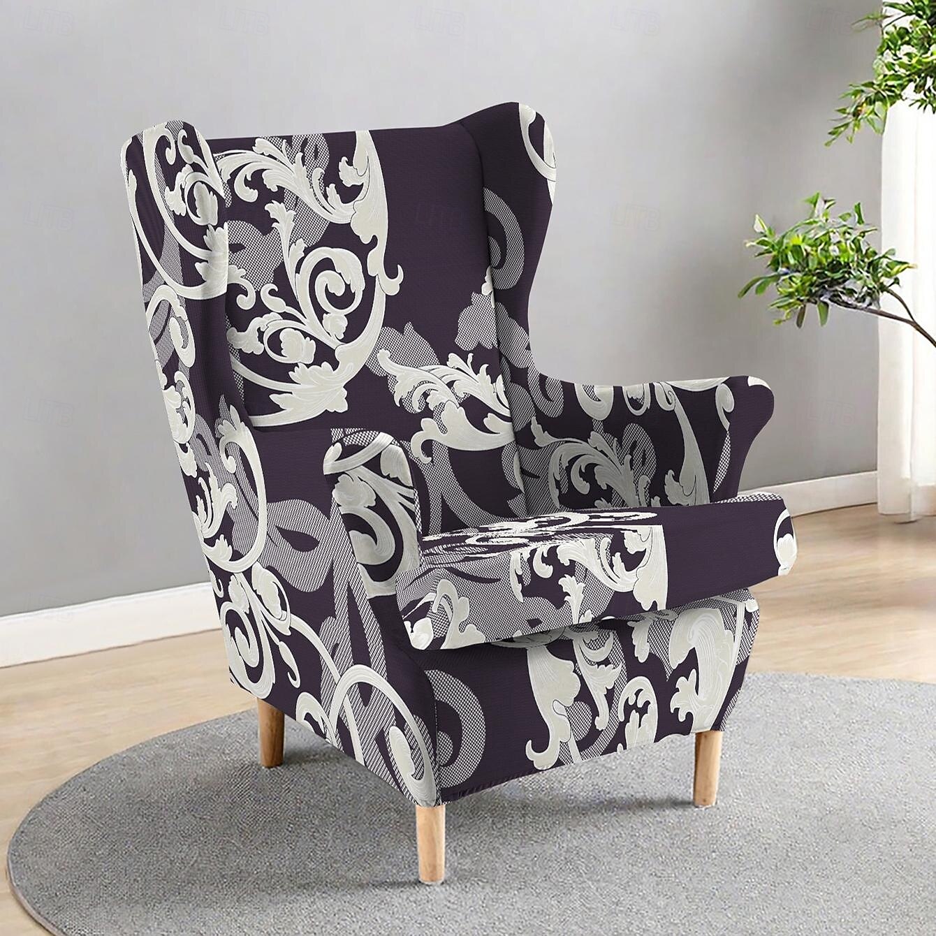Funda para sillón orejero con estampado geométrico, rayas y flores 2025 - $33.99 –P1