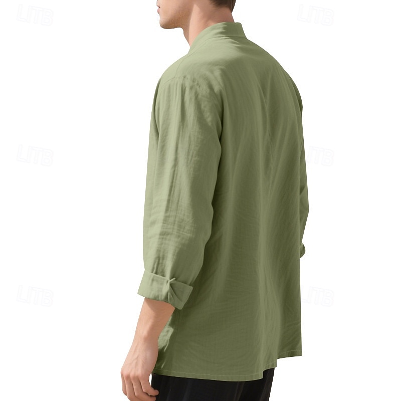 Per uomo Camicia Camicia di lino Camicia casual Camicia con Bottoni Camicia di cotone Semplice Vacanza Camicia hawaiana Nero Bianco Rosa Viola Manica Lunga Colletto alla coreana Primavera Autunno del 2025 a $21.99 –P15