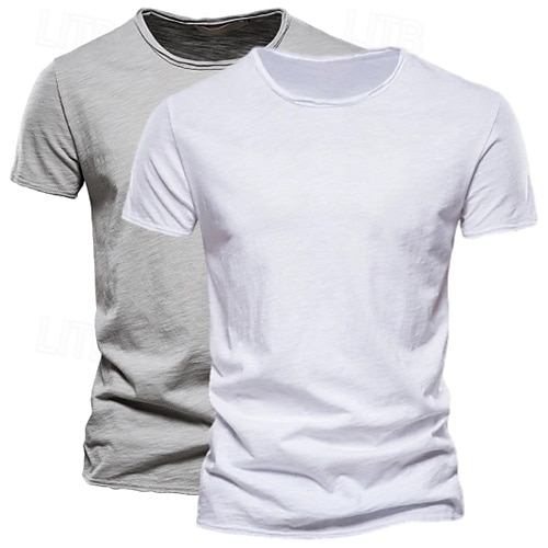 2 Pack Cotton Men's T Shirt Tee Top Short Sleeve Short Sleeves Crew Neck Round Neck Summer Plain Fashion Designer Basic Classic Style Basic Vacation Street Casual Orange Blue Army Green  Black Tee 2025 - $26.99 –P7