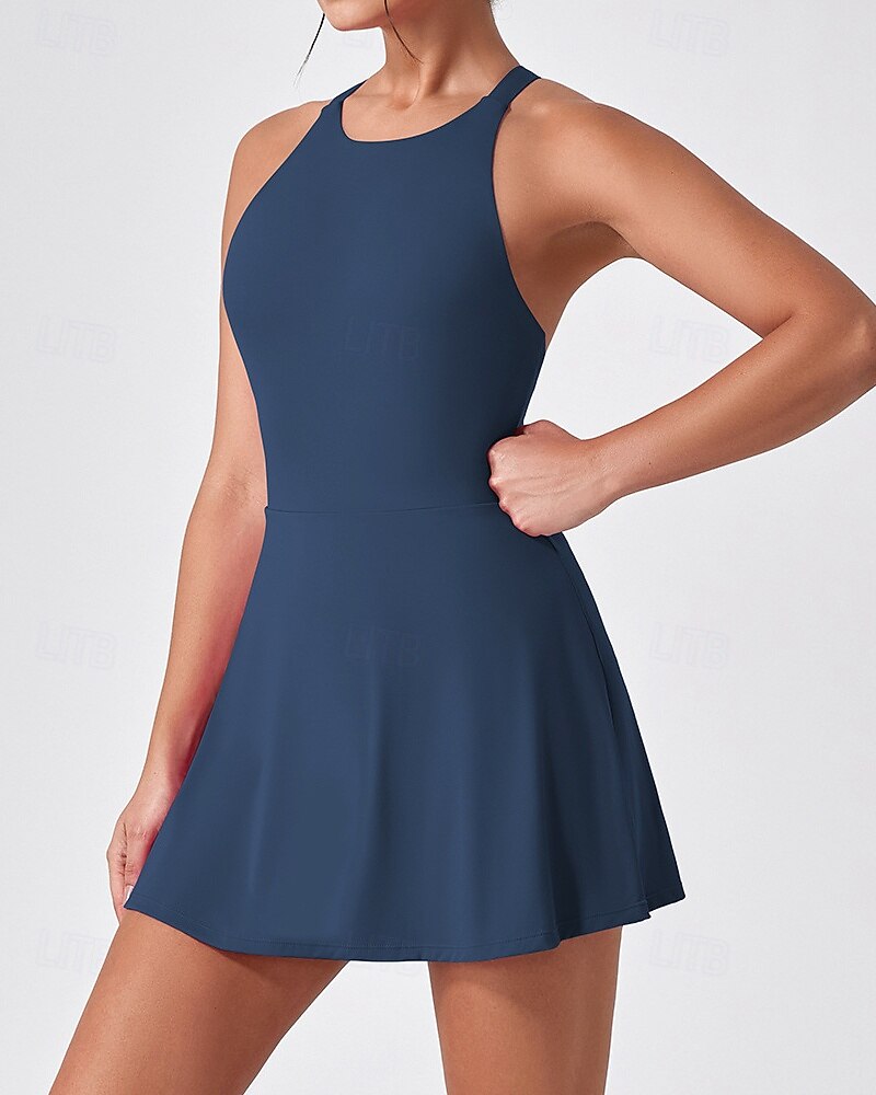 Women's Solid Colored Tennis Dress with Built in Shorts and Bra Sports Dress Sleeveless Cut Out Breathable Tennis Golf Pickleball Round Neck Dress Black Dark Navy Brown Tennis Clothing 2026 - $39.99 –P5