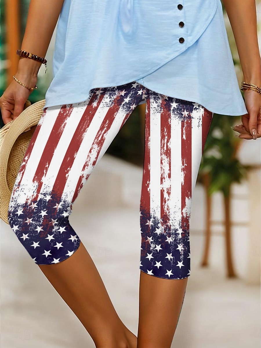 Női Capri Nadrág Patriotikus Leggings Vakáció Vintage Divat Vádli-Hosszú Magas Derék Nadrág Csillag Gradiens Csíkos Nyomtatás Lélegző Puha Rugalmas Szabadtéri 2025 - $18.99 –P1
