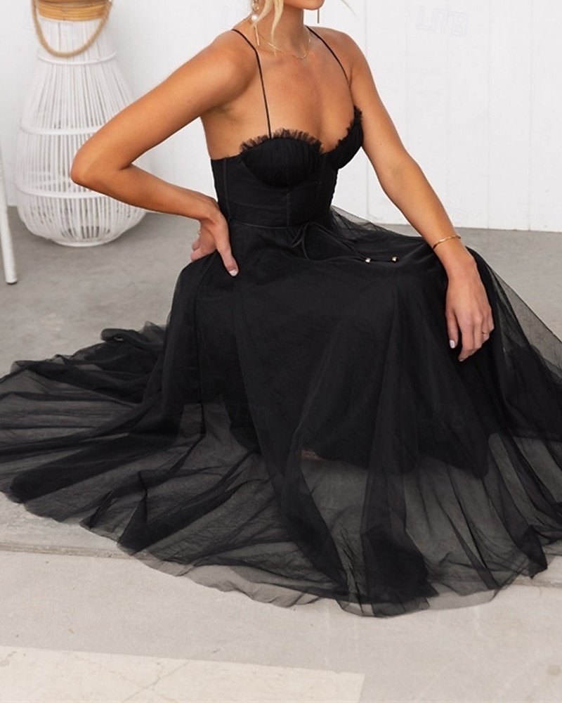 Pentru femei Rochie Lunga Rochie Maxi Rochie casual Rochie de Cocktail Rochie pentru invitata de nunta Rochii din Șifon Modă În aer liber Petrecere Concediu Fit regulat Simplu Fără manșon În V Negru 2025 - $31.99 –P14