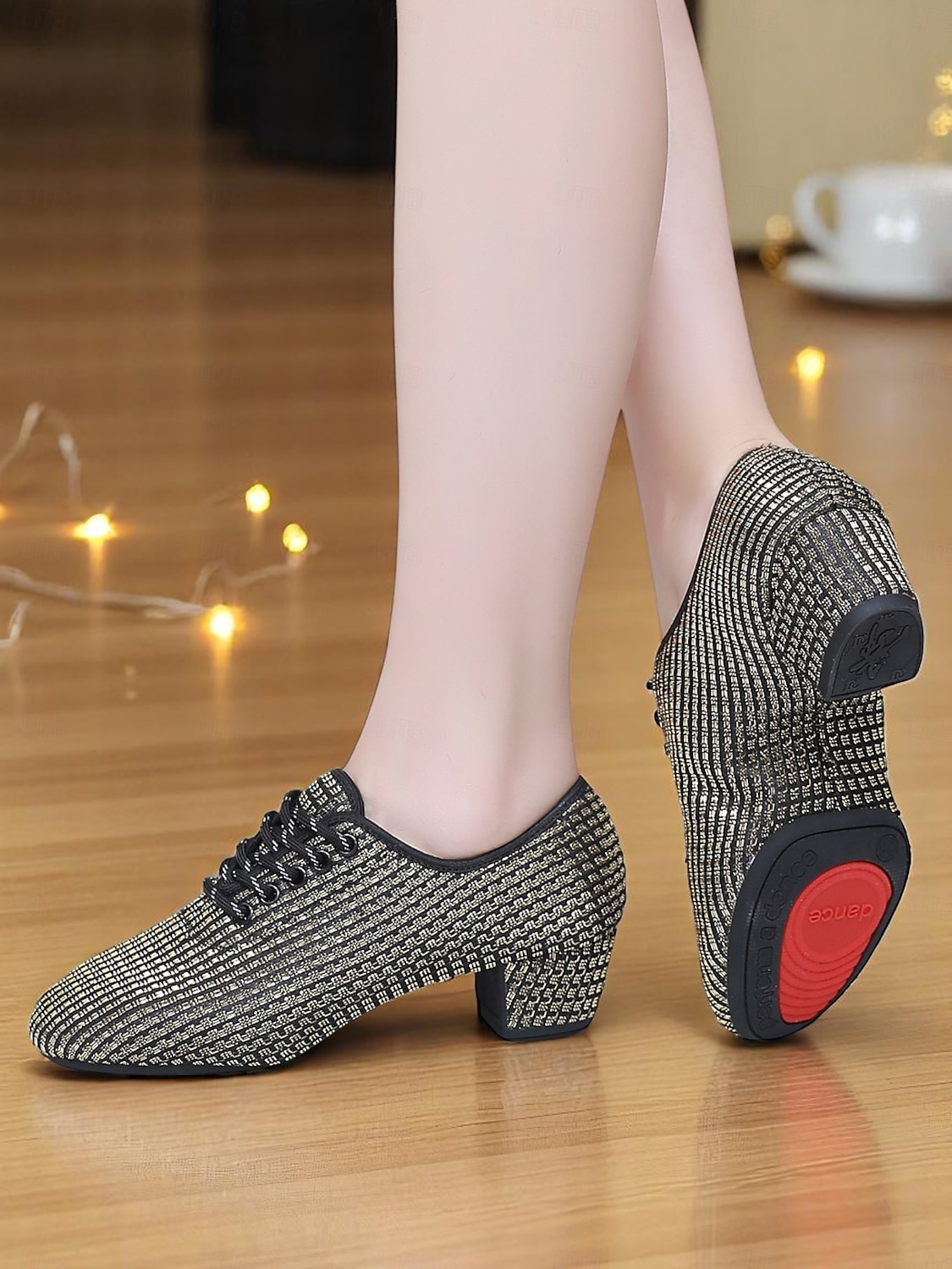 Weiße Mesh-Latein-Tanzschuhe für Damen mit niedrigem, klobigem Absatz und funkelnden Strasssteinen – atmungsaktives, professionelles Standardschuhwerk für Künstler und Wettbewerbe 2025 - $32.99 –P3