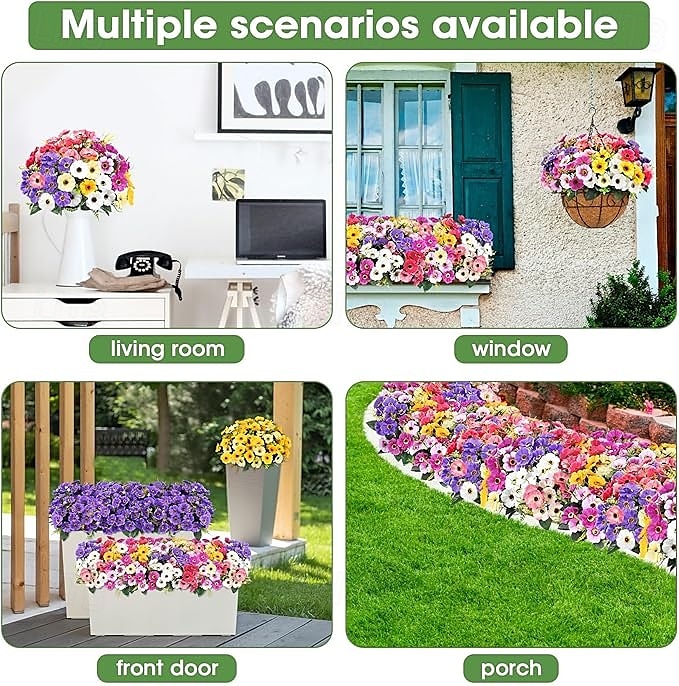 12 חבילות פרחים מלאכותיים לקישוט חוץ פרחי משי חינניים מזויפים צמחים מלאכותיים עמידים בפני UV לקיץ גינה מרפסת חלון חדר עיצוב הבית צהוב 2026 - $35.99 –P2