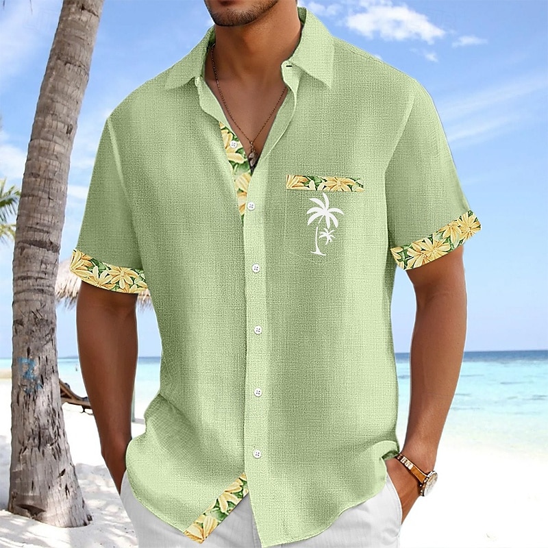 Voor heren Overhemd Linnen overhemd Zomer overhemd Strand hemd Overhemd met knopen Kokosnootboom Feestdagen Alledaagse kleding Wit Blozend Roze Hemelsblauw Groen Korte mouw Strijkijzer Zomer Kleding 2025 - $25.99 –P3