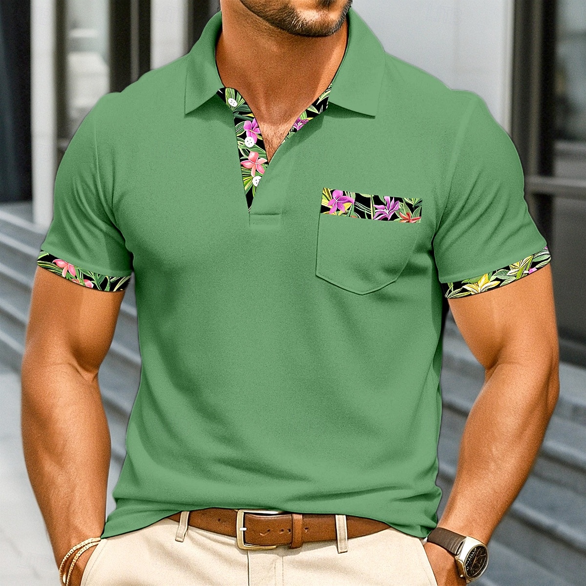 Herren Poloshirts Golfshirt Lässig Sport Klassisch Kurzarm Mode Cool Farbblock Patchwork Knöpfe Sommer Frühling & Herbst Normale Passform Weiß Grün Poloshirts 2026 - $24.99 –P1