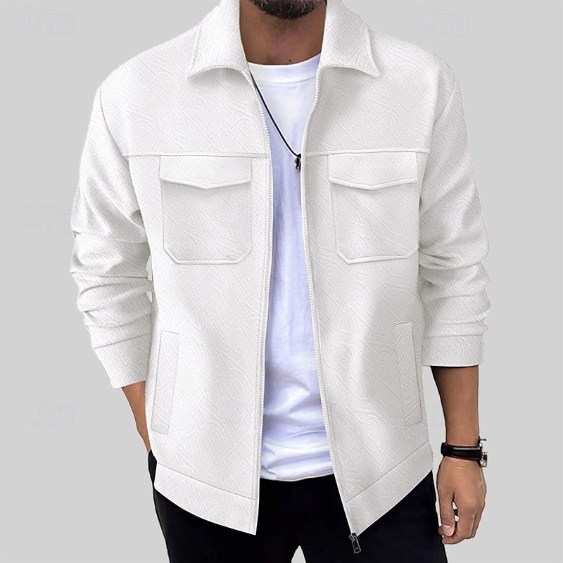 Homme Veste Légère Chemise Veste Veste de transition Vacances Quotidien Chaud Avec Poches Été N / C Uni Mode Classique Revers Régulier Noir Blanche Kaki Gris Veste de 2025 ? $39.99 –P11