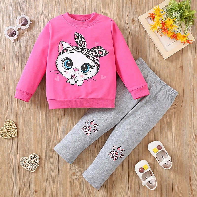 2 osainen Lapset Tyttöjen Kissa Crewneck Huppari & collegehoususetti Aseta Pitkähihainen Muoti ulko- 4 vuotta + Kevät Syvä vaaleanpunainen Punastuvan vaaleanpunainen Purppura 2025 - $11.99 –P6
