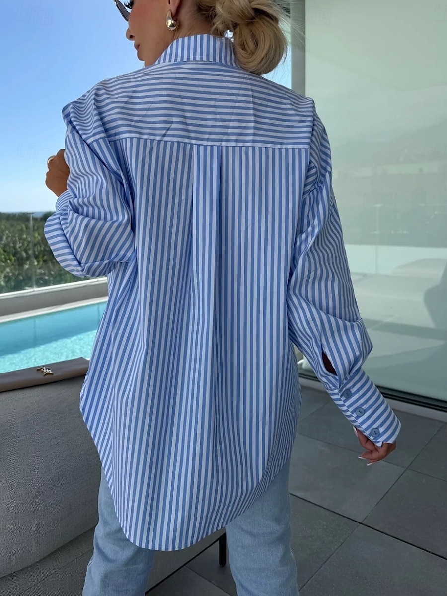 Dames Overhemd Bloemig Stijlvol Casual Lange mouw Overhemdkraag Normale tops Dagelijks Knop Zak Afdrukken Blozend Roze blauw Khaki Zomer Lente 2025 - $28.99 –P5