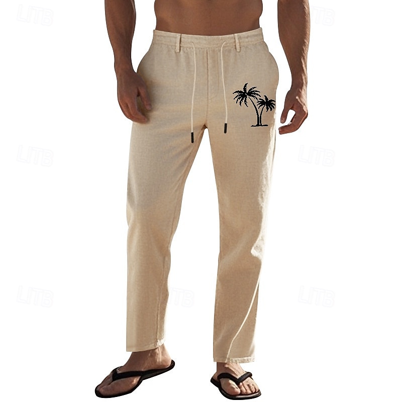 Férfi Vászon nadrág Nadrág Nyári nadrág Strand nadrág Zseb Zsinór Rugalmas derék Kókuszfa Mokaszinok Légáteresztő Vakáció Napi Szabadság Hawaii Boho Fekete Fehér 2025 - $25.99 –P1
