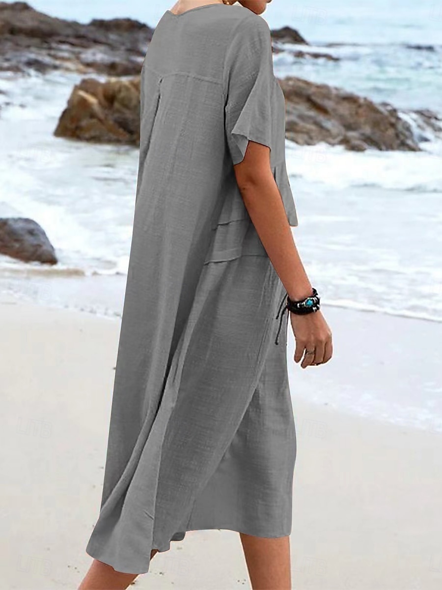 Damen Midikleid Baumwoll-Leinen-Kleider Freizeitkleid Sommerkleid Klassisch Modern Täglich Wochenende Normale Passform Einfach Kurzarm Rundhalsausschnitt Schwarz Gelb Rosa Königsblau Sommer 2025 - $12.49 –P14