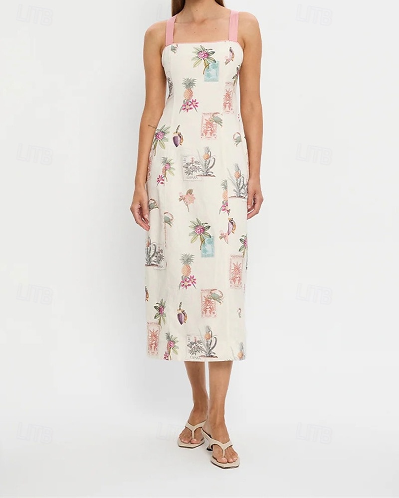 Per donna Abito Lungo Maxi Abito Abiti in cotone e lino Vestito Casual Moda All'aperto Feste Ferie Vestibilità regolare Fiore Senza Maniche Spalline Rosa Estate del 2025 a $42.99 –P2