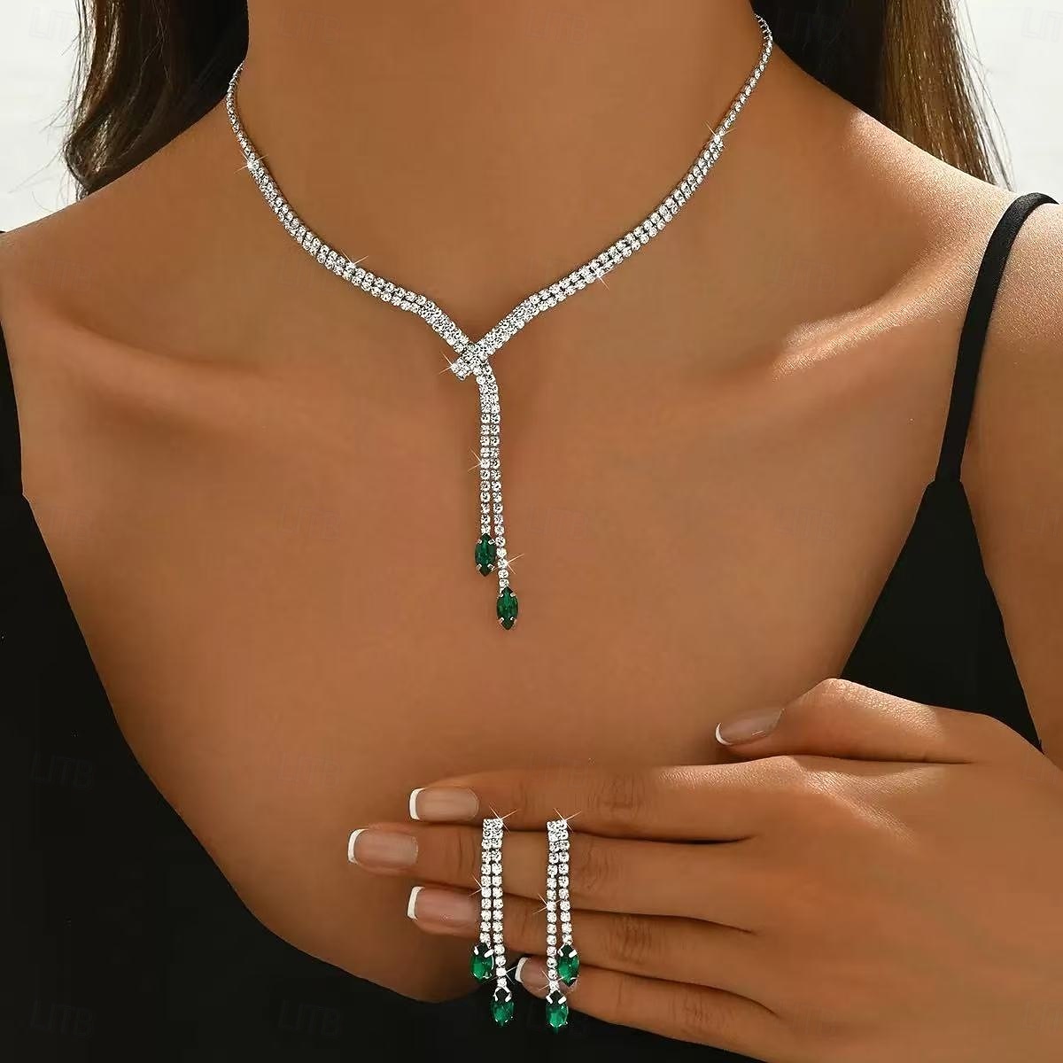 seturi de bijuterii de mireasă 1 set cercei cu strasuri din zirconiu colier set de bijuterii elegante și dulci pentru femei pentru nuntă petrecere ocazie specială 2026 - $16.49 –P1