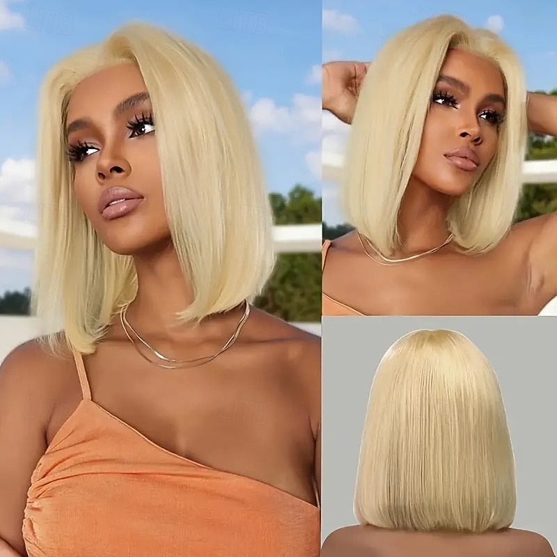 Peruca curta bobo de cabelo humano 613# dourada 13*4 cabelo humano liso densidade 150% de 2026 por $178.99 –P4