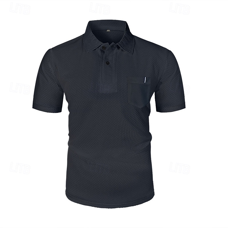 Herren Golfshirt Golf Poloshirts Arbeit Lässig Revers Kurzarm Basic Modern Einfach Knöpfe Jacquard Sommer Normale Passform Schwarz Weiß Marineblau Blau Meerblau Dunkelgray Golfshirt 2025 - $18.99 –P6