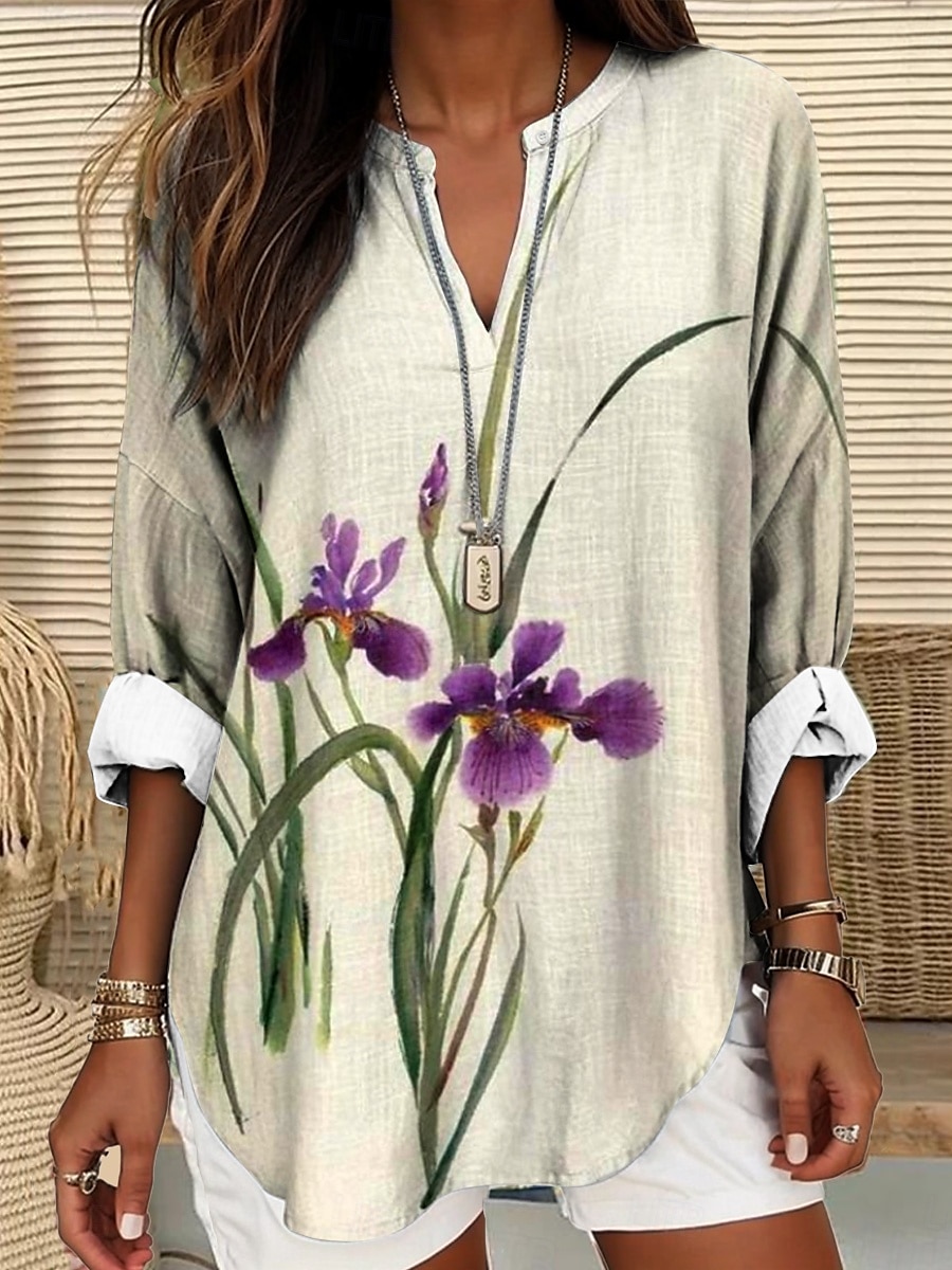Femmes Chemisier Fleuri Graphique Élégant ancien Quotidien manche longue Col en V Hauts Réguliers Quotidien Fête Tenue de plage Imprimé Blanche Rose Claire Bleu Bleu Poudré Violet Été Printemps de 2025 ? $24.99 –P1
