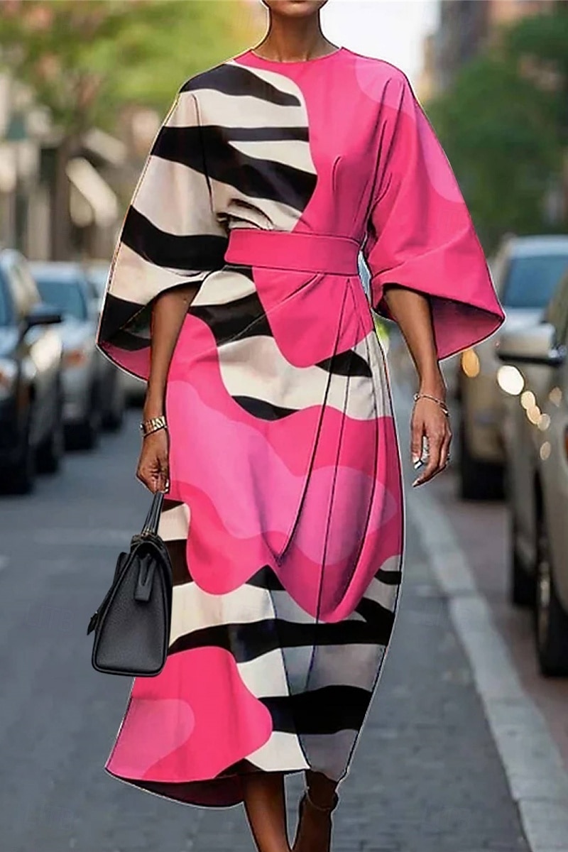 Pentru femei Rochie Lunga Rochie Maxi Rochie casual Rochie de vară Modă Modern Zilnic Dată Sfârșit de săptămână Fit regulat Geometric Lungime Manșon 3/4 Stil Nautic Plin de Culoare Negru Alb Galben 2025 - $27.99 –P8