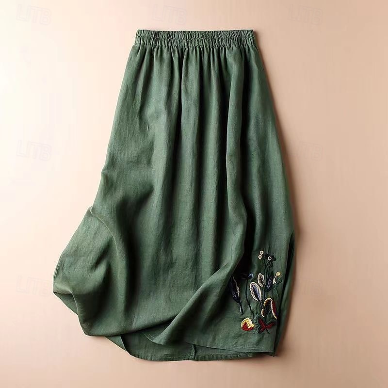 Femmes Jupe Évasé Basique Occasionnel Maxi Taille Basse Jupes Fleuri Broderie Micro-Élastique Vacances Rue Noir Amande Violet Vert Été Coton de 2025 ? $16.99 –P9