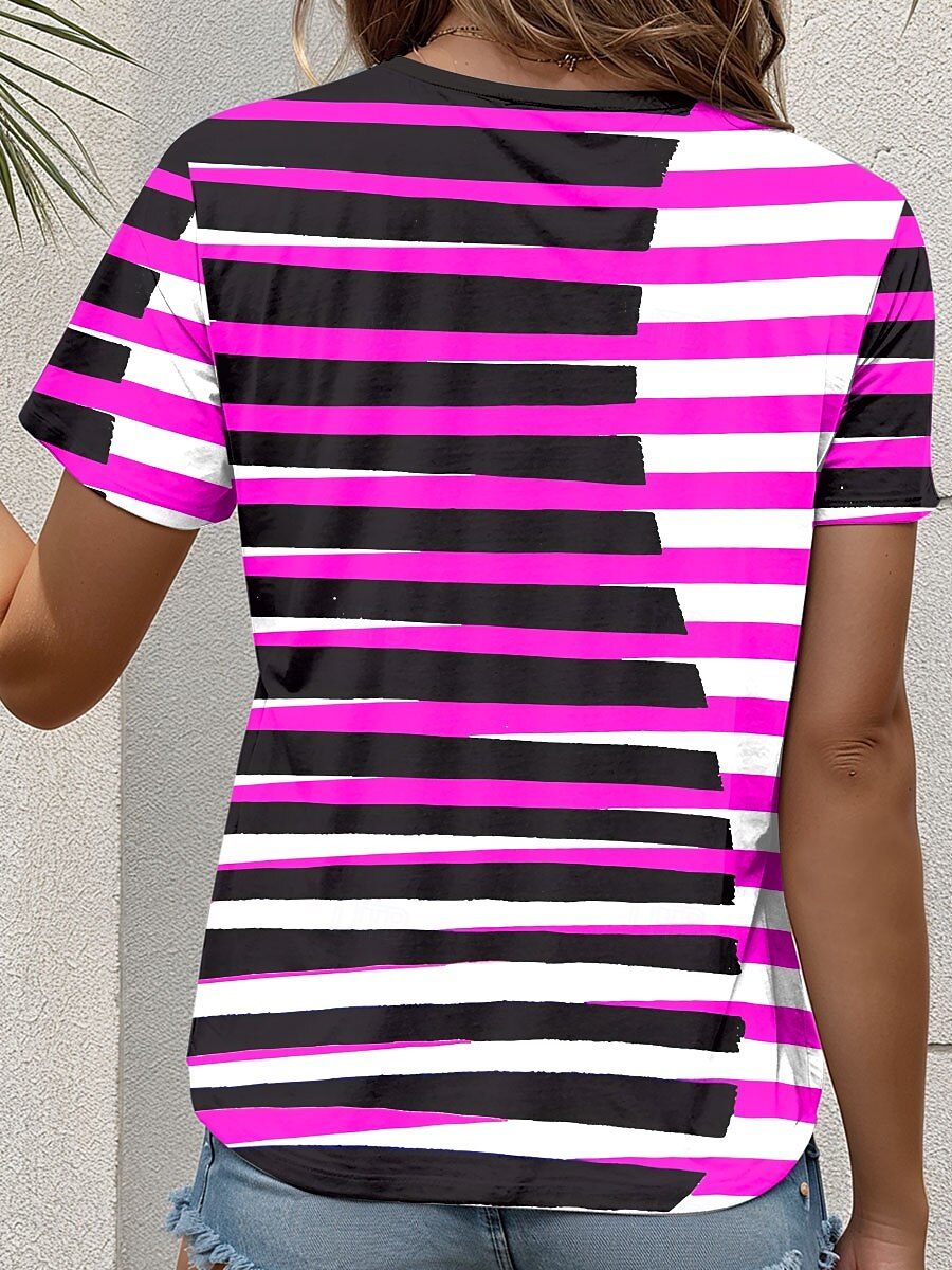 Pentru femei Tricou Grafic Geometric Epocă Stilat Modern Manșon scurt În V Topuri obișnuite Zilnic Imprimeu Fucsia Vară Primăvară 2025 - $19.99 –P2