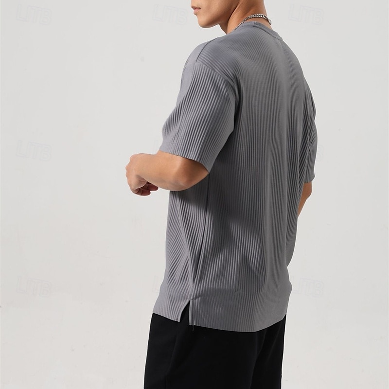 Herren T Shirt T-Shirt Kurzarmshirt Kurzarm V Ausschnitt Sommer Einfach Mode Designer Basic Jacquard Urlaub Straße Ausgehen Schwarz Weiß Dunkelgrau Top T-Shirt für Herren 2025 - $15.99 –P3