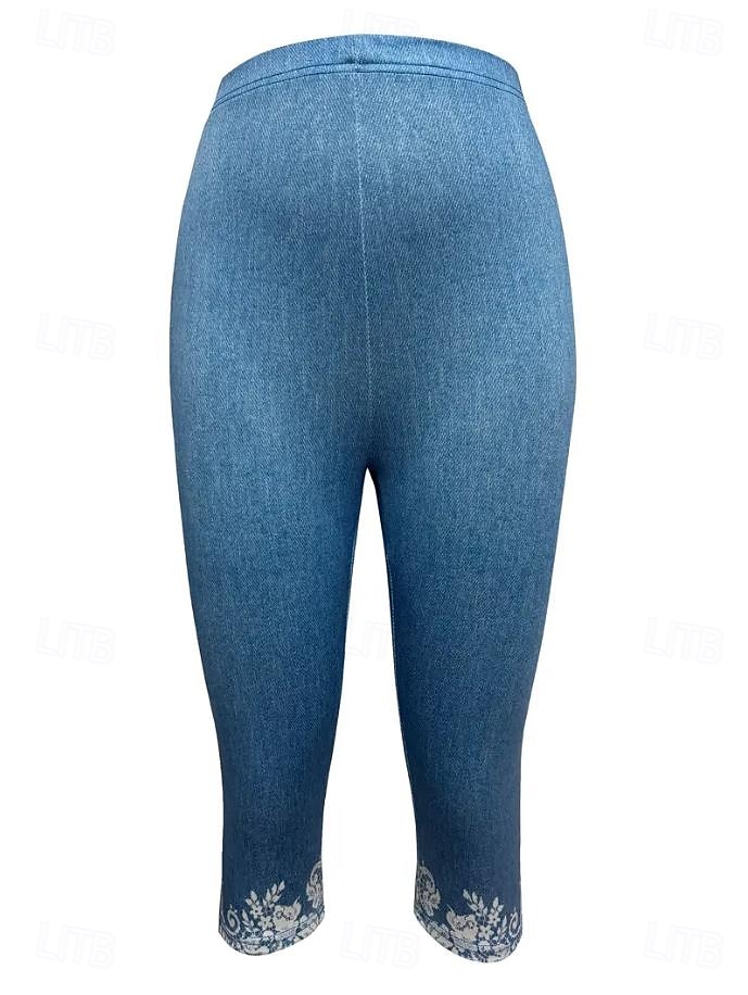 Dámské legíny Capri kalhoty 3D tisk dovolená vintage móda délka nad lýtka vysoký pas květinový grafický tisk elastické dovolená ulice příležitostné barva vajíčka robina modrá černá bílá modrá léto 2025 - $18.99 –P7