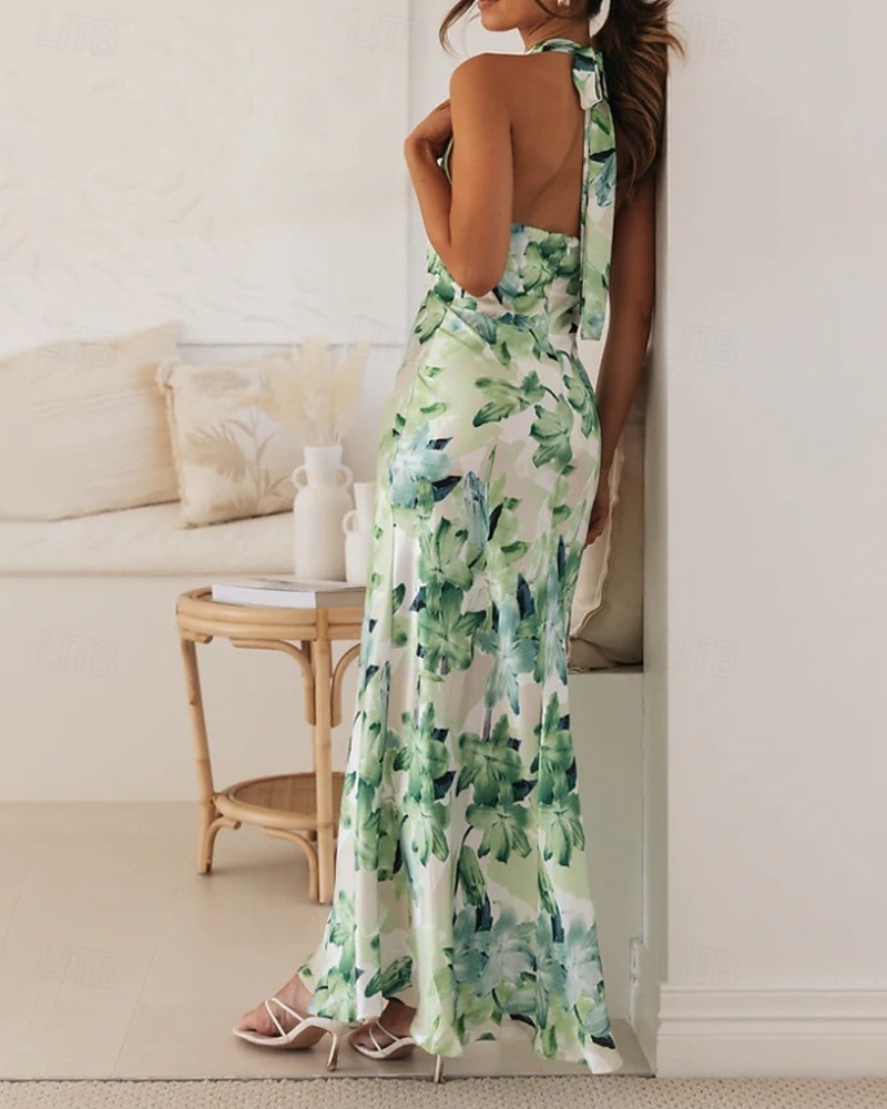 Women's Long Dress Maxi Dress Floral Dress Halter Neck Dress Fashion Modern Vacation Going out Weekend Regular Fit Flower Sleeveless Halter Neck Yellow Pink Green Summer 2026 - $27.99 –P19
