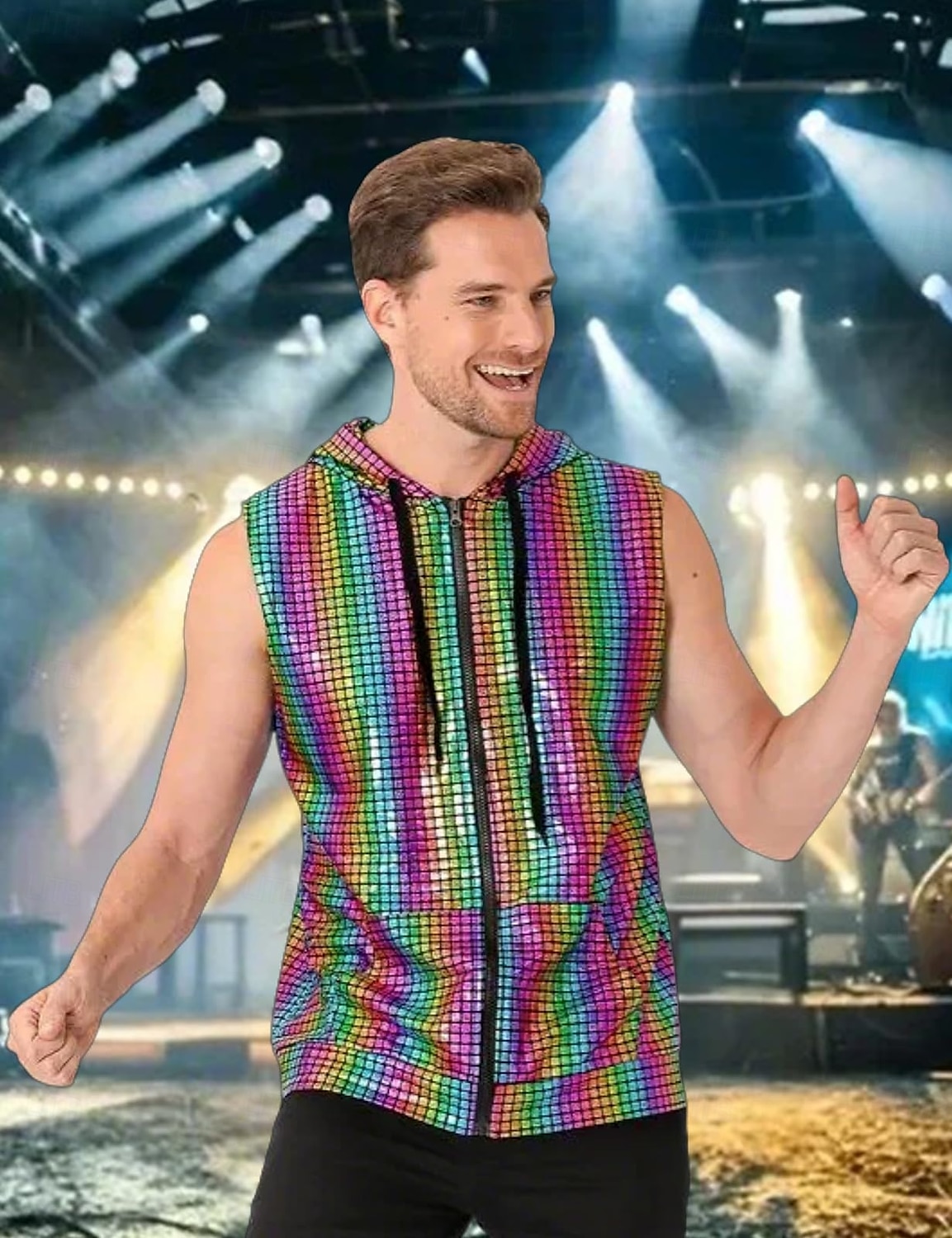 Retro 80. léta Blouznit Mikina bez rukávů Disko Zapni Mřížka / Přehoz Pánské předvečer Všech svatých Karneval hudební festival Pride Parade Gay klub Dospělé Vesta Celý rok 2025 - $27.99 –P15