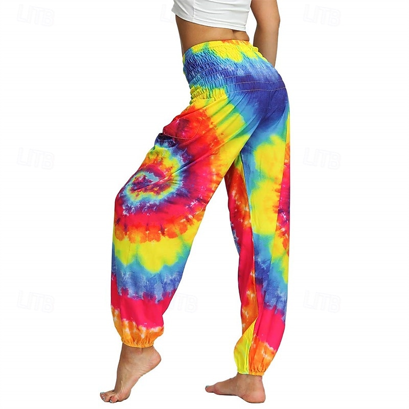 Retro Vintage Boho 1970s Harem pants Yoga Pants Hippie Tie Dye Smocked Waist Rainbow Fancy Dress Women's Halloween Carnival Pride Parade Pride Month Festival Adults' Pants 2026 - $27.99 –P3