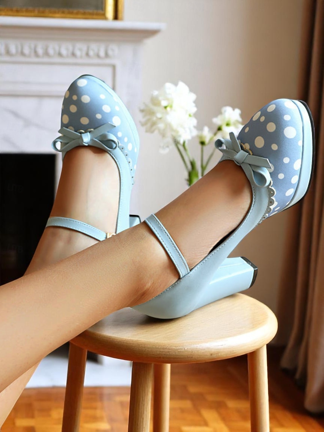 blaue Mary Janes mit gepunktetem Blockabsatz für Damen – Vintage-Stil der 50er Jahre mit Schleifen, ideal für Teepartys, Verabredungen und Lolita-Mode 2026 - $59.99 –P4