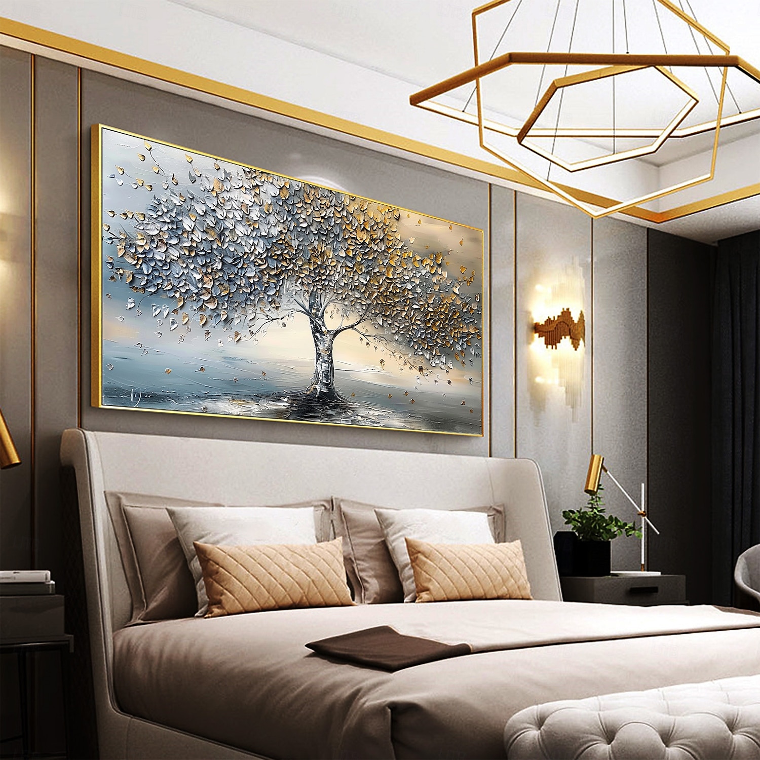 Peinture à l'huile originale faite à la main sur toile représentant un arbre de vie, art mural abstrait pour décoration intérieure, avec cadre tendu, sans cadre intérieur de 2025 ? $141.99 –P8