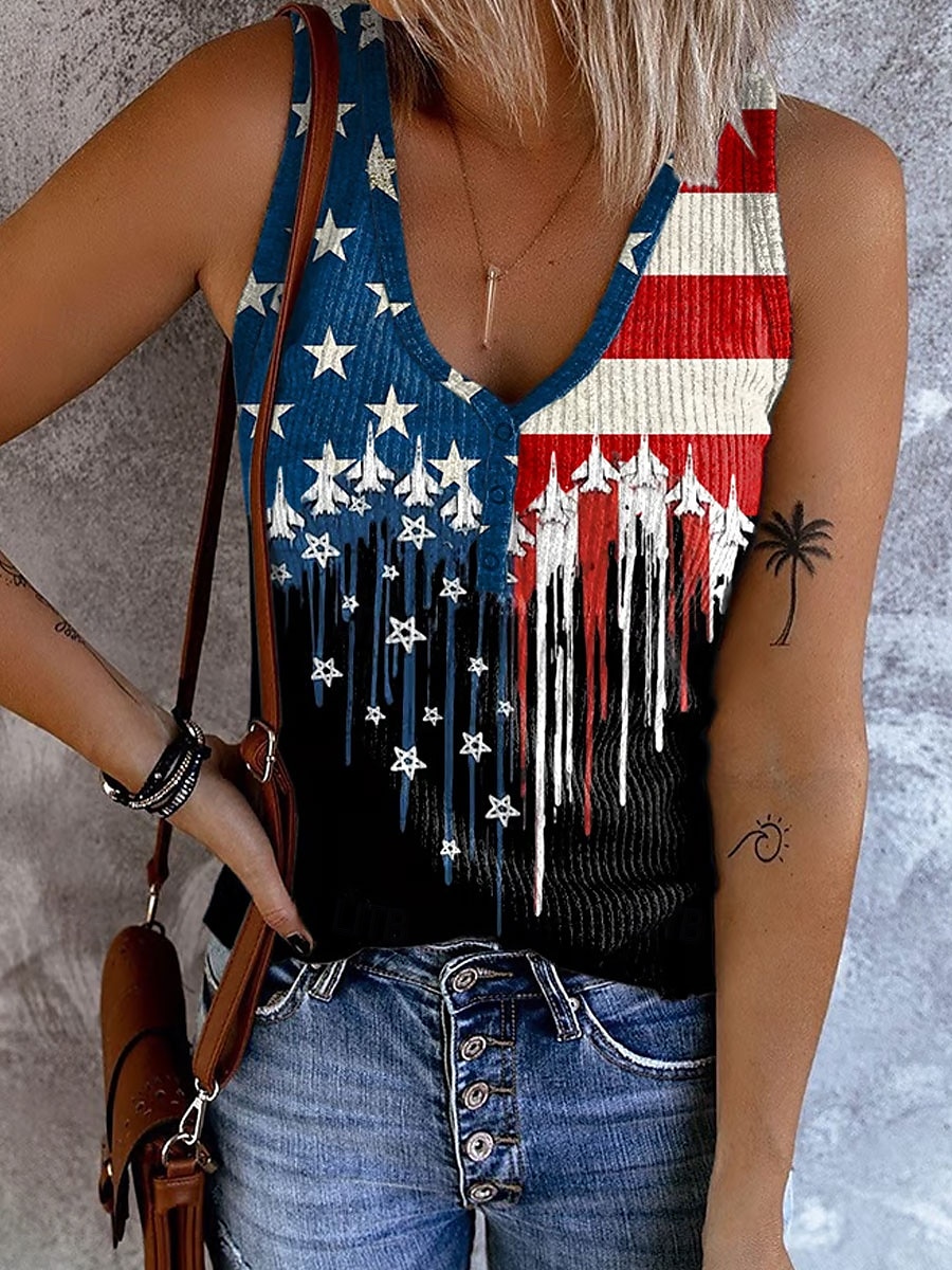 Día de la Independencia Camiseta de Tirantes Patriótica para Mujeres Gráfica Bandera Vintage Elegante Casual Sin Mangas Sisa V Tops Regulares Diarios Impresión Negra Blanca Verano Primavera 2026 - $19.99 –P2