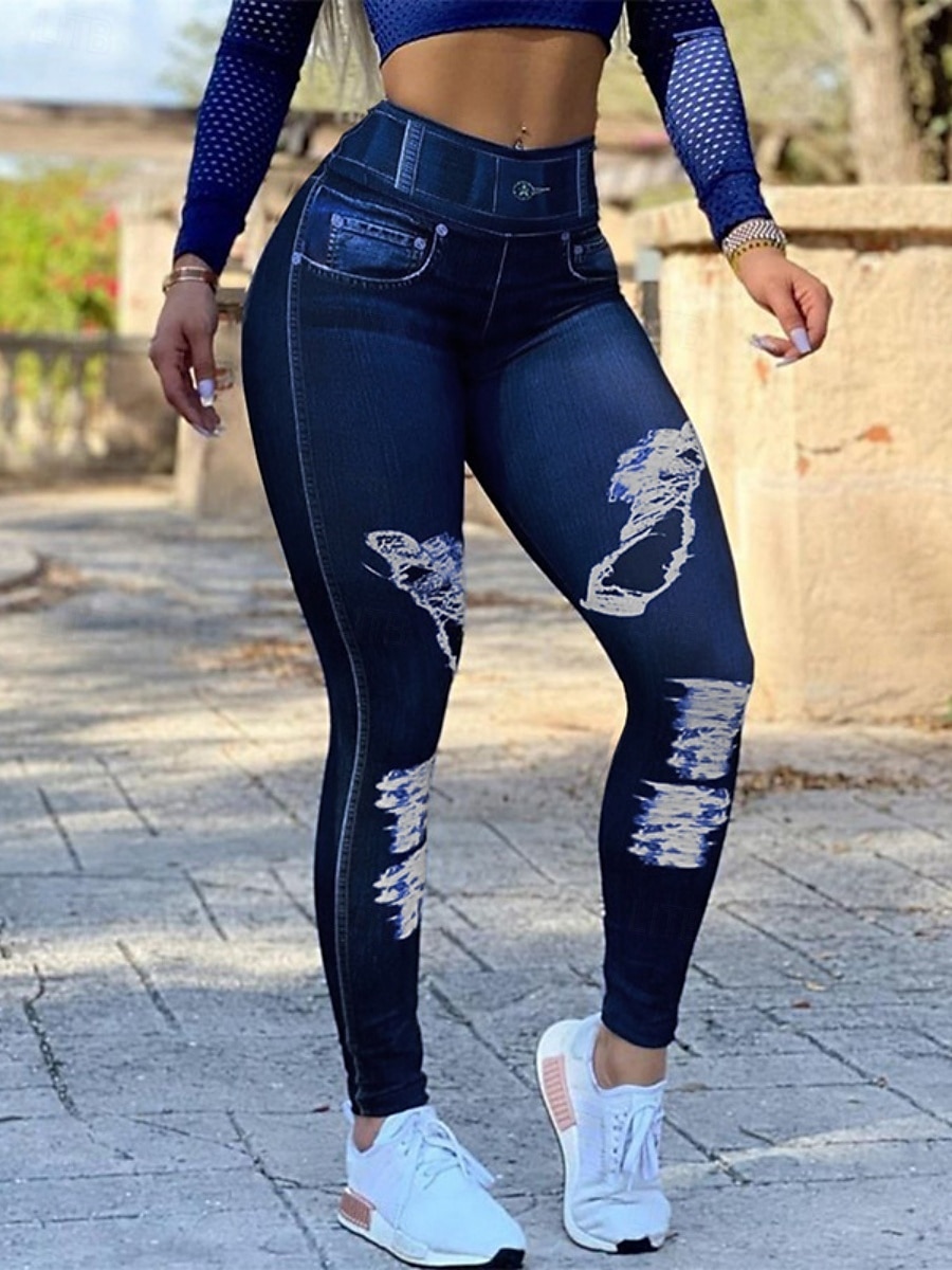 Damleggings byxor 3D-print chinos semester retro mode hel längd hög midja grafisk tryck bekväm mjuk komfortabel stretchig utomhus gatan svart mörk marinblå grå sommar slim fit 2025 - $13.99 –P4