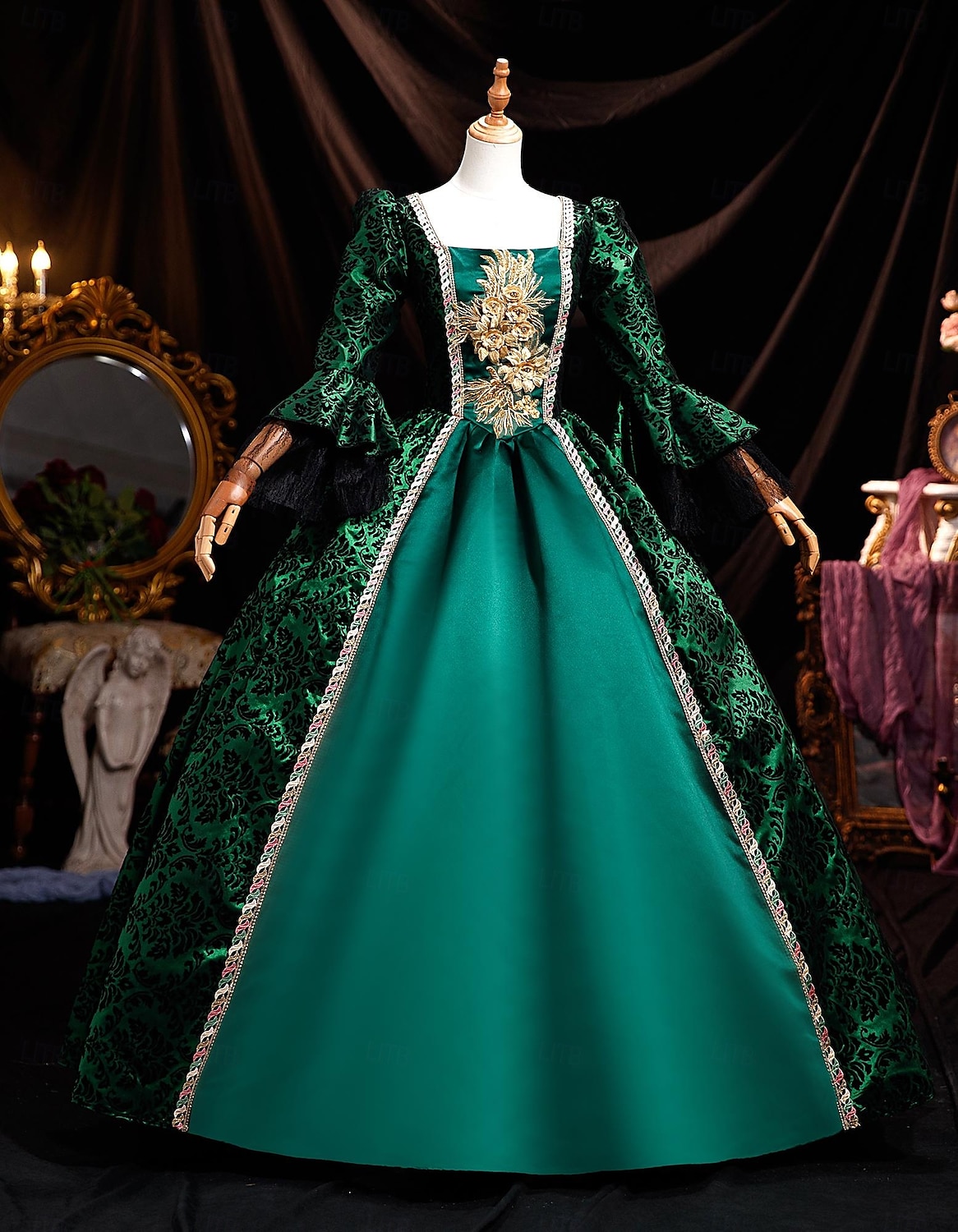 ancien Rococo Renaissance Maxi Robe Normal Juliette Princesse Mariée Plissé Volanté Princesse Col rond Déguisement Femmes Halloween Carnaval Mascarade Soirée Halloween Performance Adultes de 2026 ? $204.69 –P3