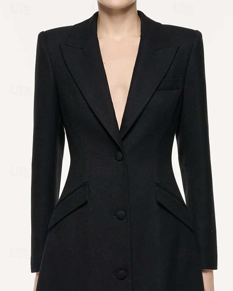 Robe Blazer A-Line Mère de la Mariée Robe Tuxedo Élégante Simple Minimaliste Formelle Col en V Taille Cintrée Longue au Sol Crêpe Élastique Manches Longues Poches à Rabat avec Boutons Recouverts de 2025 ? $149.99 –P2