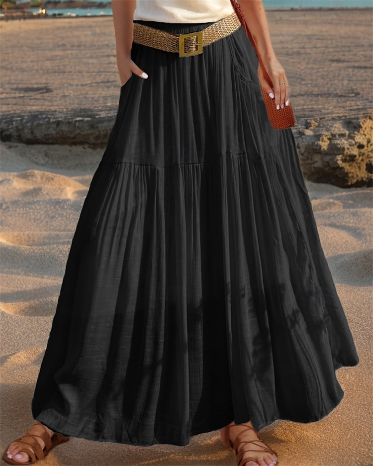 Femmes Taille Asiatique Évasé Jupes en lin Occasionnel Été Midi Taille haute Jupes Couleur Unie Froncé Plissé Avec Poches Élastique Vacances Quotidien Vin Rouge pastèque Moutarde verte couleur orange de 2025 ? $26.99 –P8