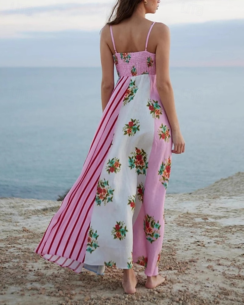 Femmes Robe Longue Maxi Robe Robes en coton et lin Robe Décontractée Mode Extérieur Soirée Fête Coupe régulière Fleur Sans manches Bretelles spaghetti Rose Claire Été de 2025 ? $36.99 –P4