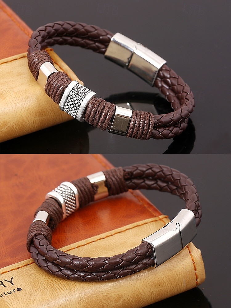 Bracciale da uomo in similpelle intrecciata con chiusura in acciaio inossidabile – cinturino regolabile in stile vintage per abbigliamento casual, quotidiano e come regalo del 2025 a $9.99 –P6